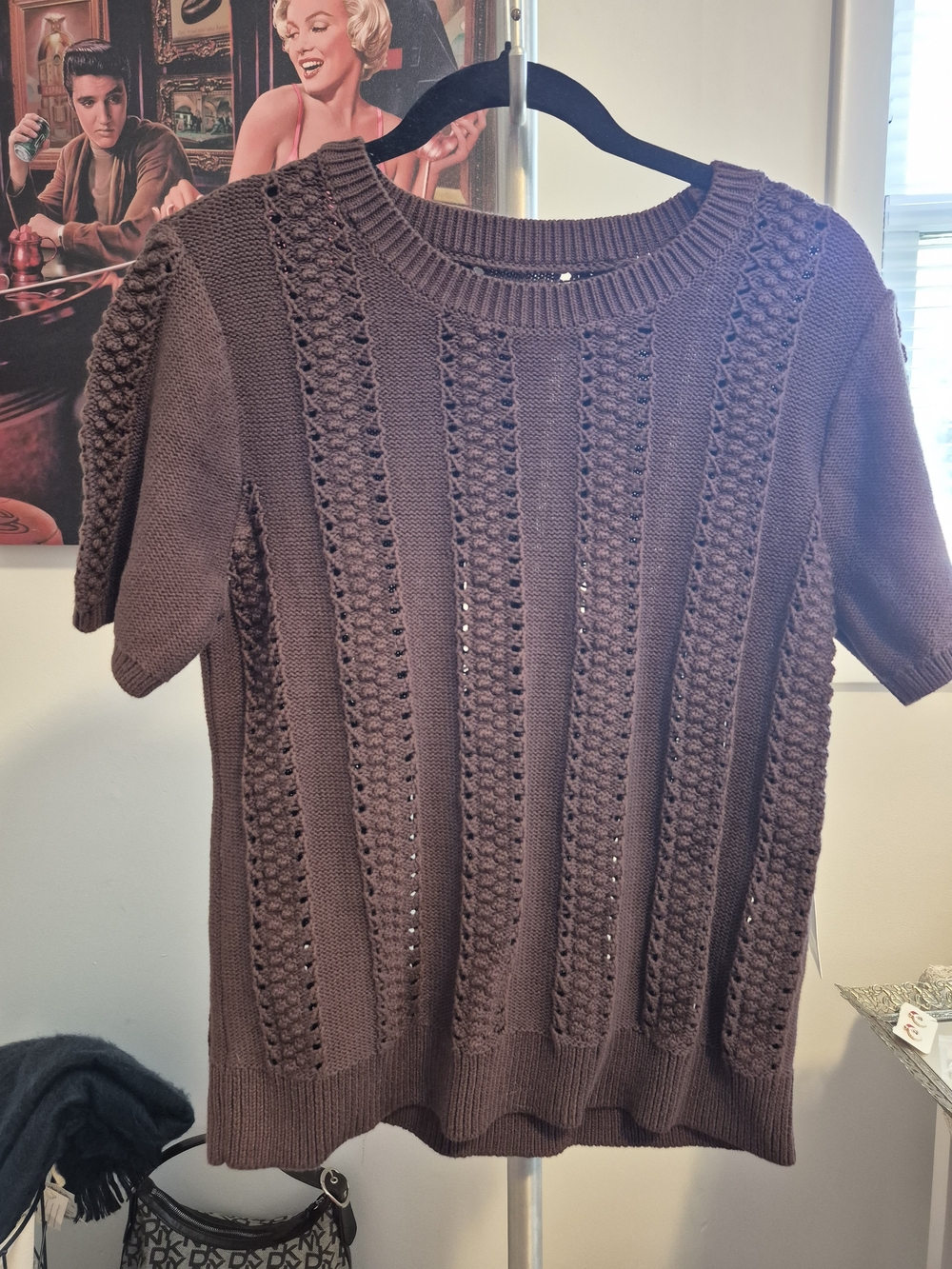 Women's Short-Sleeve Knit Sweater in Brown
